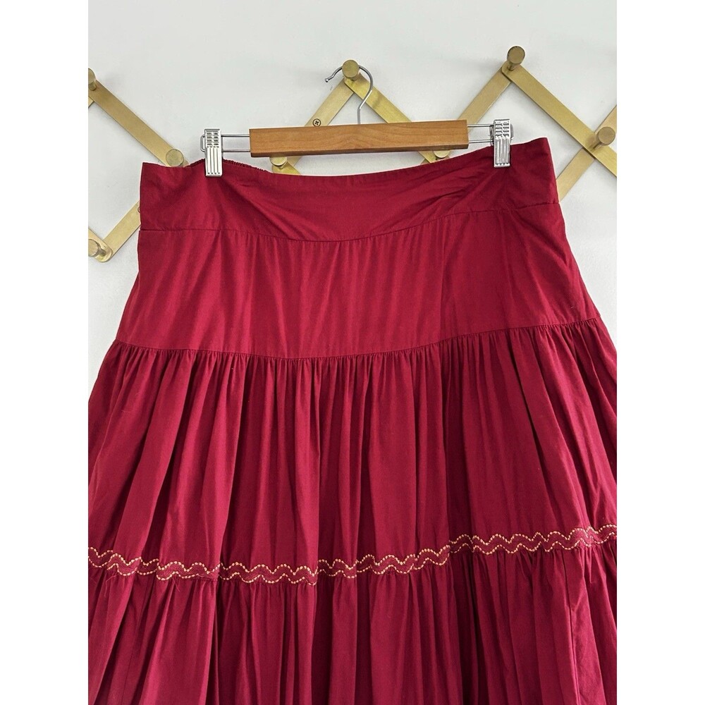 Anthropologie Tiered Lace Maxi Skirt Size XL Wine Burgundy Rodeo Boho Cowgirl - Picture 3 of 10